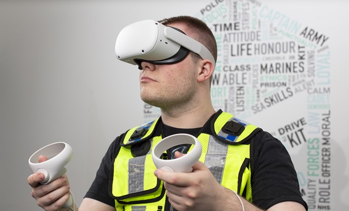 The New VR Headsets In Use By A Policing Student